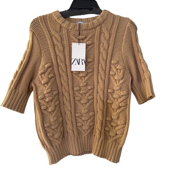 Zara Sweaters - Zara Cable Knit Sweater Neutral Crewneck Tan Stretchy Cotton Blend Small/Medium
